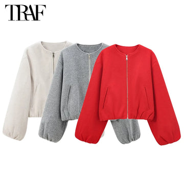 Women's Red Cropped Bomber Jacket